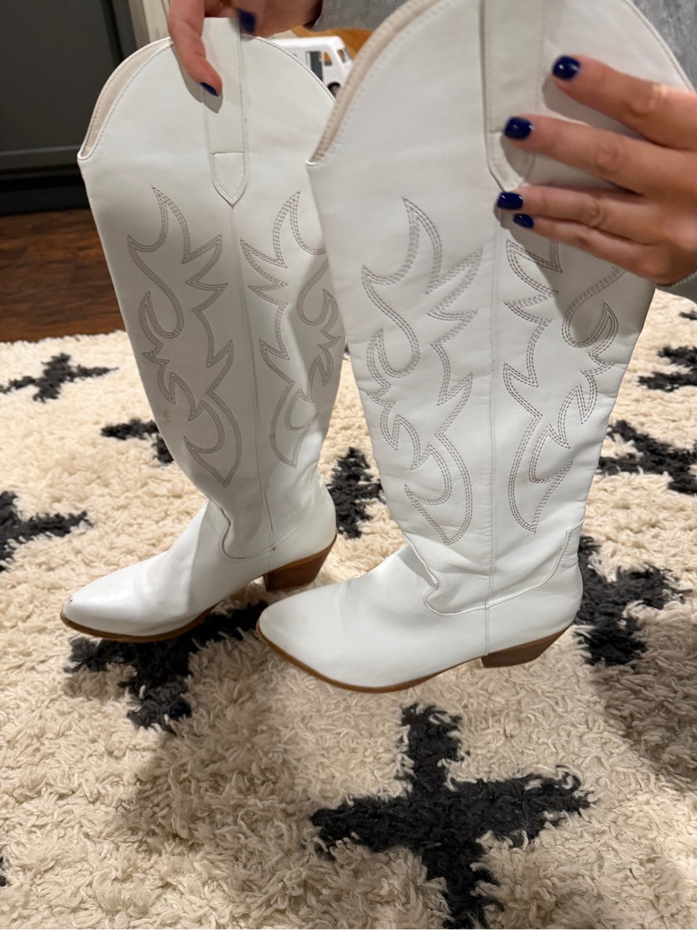 White Women's Western Knee-High Leather Boots